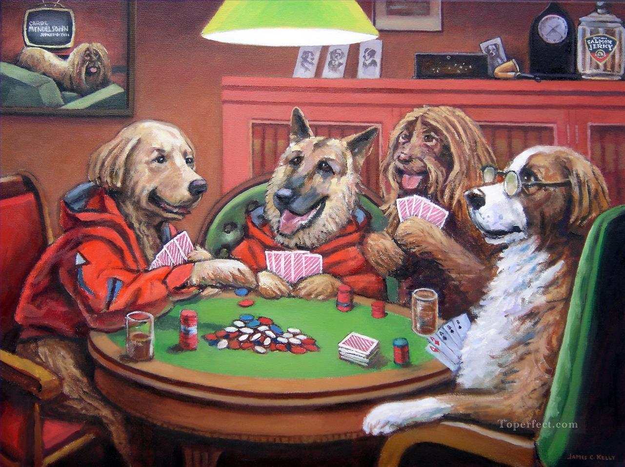 ポーカーをする犬 3油絵